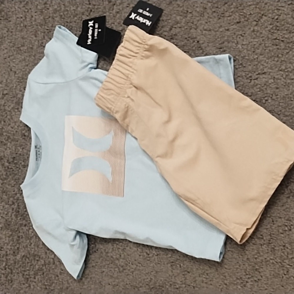 Hurley Kids Blue Tee and Tan Shorts Set